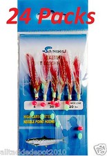 24 Packs Size #4 Sabiki Bait Rigs 6 Hooks Red Feather Saltwater Lures- 486