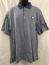 Peter Millar Size L Large Golf Polo Shirt Blue White Striped Casual Cotton