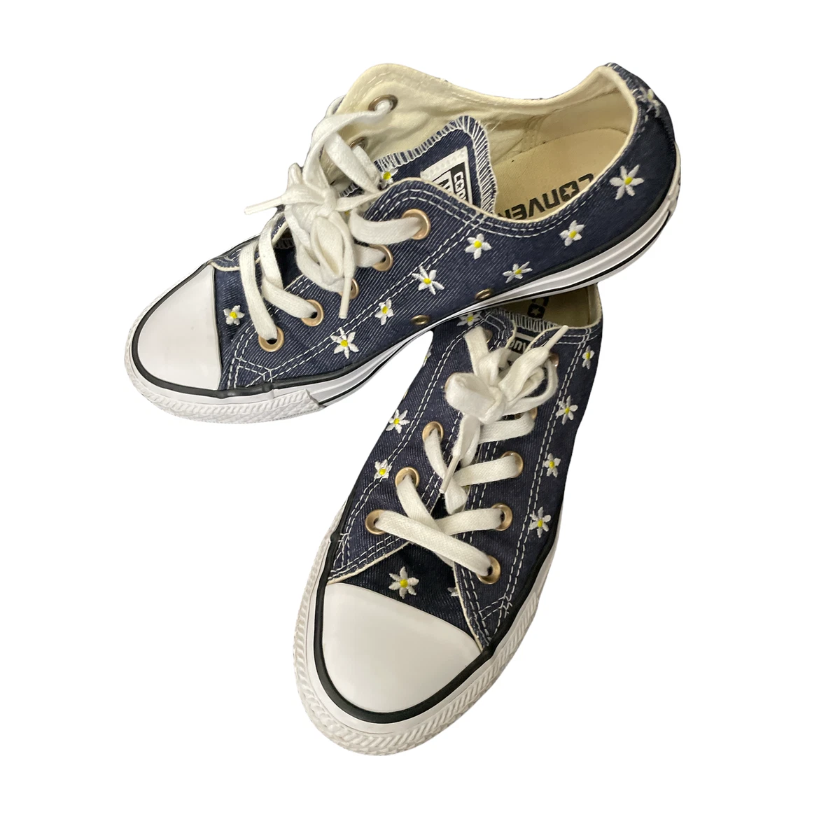 Chaussures femme bleu Jean Converse avec fleurs marguerite taille 6 Converse All