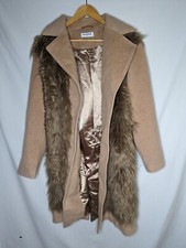 Glamorous Brown Faux Fur Long Length Silky Lining Jacket Coat Size Small