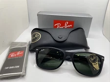 Ray-Ban New Wayfarer Matte Black Rubber Green G-15 RB2132 622 58mm 18 145 3N