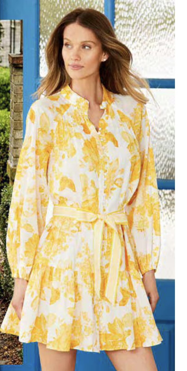 NWT Antonio Melani Brynn Printed Cotton Voile Mock Neck Long Sleeve Dress  Yellow | eBay