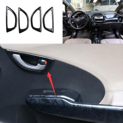 Black Frame Trim Inner Door Handle Wood Geain Fit for 2008-2013 Honda Fit/Jazz