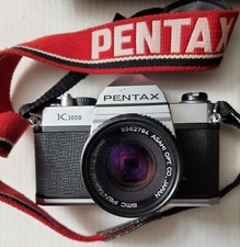 Pentax K1000 35mm SLR Film Camera w 50mm And 80mm Lens And Flash And Polarizers