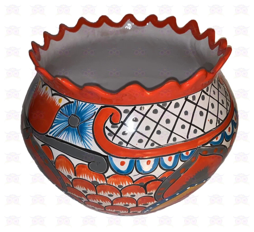 XOOCH MEXICO Talavera Blumentopf COLIMA PICO ORANGE GROSS KUNSTHANDWERK MEXIKO - Bild 3 von 4