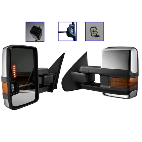 Pair Towing Mirrors Power Heat Clearance Signal Chrome Side for 99-02 Chevy GMC