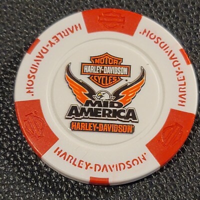 MID AMERICA HD ~ MISSOURI (White/Red Full Color) Harley Poker Chip (CLOSED)