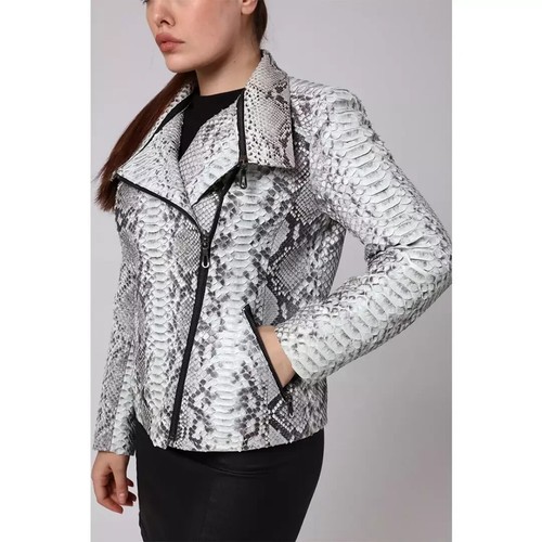 NEW Women's Hooded Python Embossed Skin Leather Jacket NWT - Picture 3 of 7