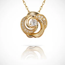 14K Yellow & White Flower Petal Swirl Charm Round Cut  Slider Pendant For Women