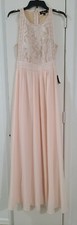 Lulu’s Forever and Always Blush Pink Lace Maxi Long Chiffon Dress sz M NEW