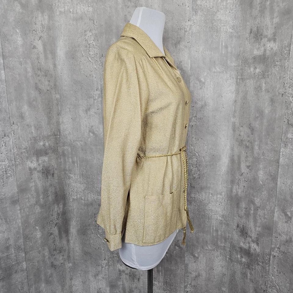 Blusa De Colección Años 70 Lane Bryant Tall Shop Oro Lurex Botón Delantero Manga Larga Foto 4 de 4