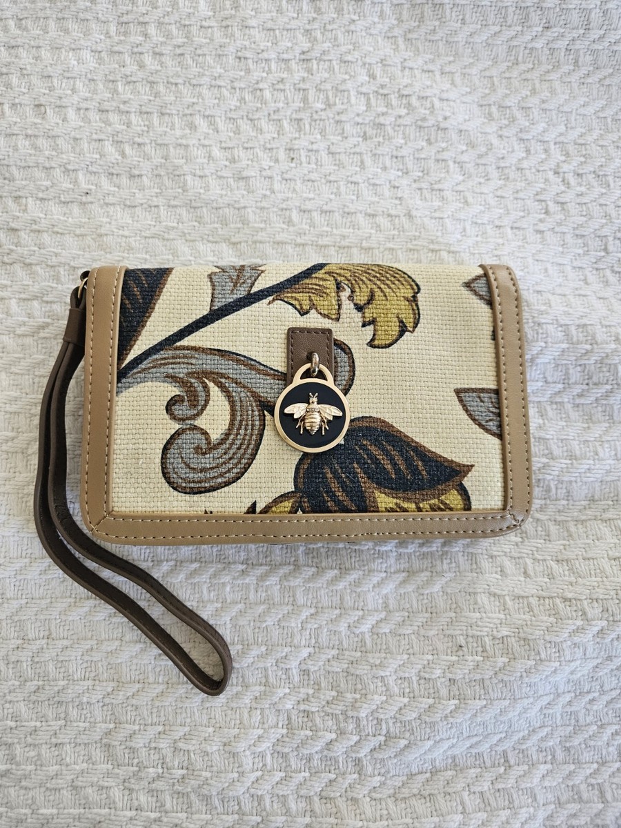 Spartina 449 Floral Bee Pendant Linen and Leather Wristlet Wallet