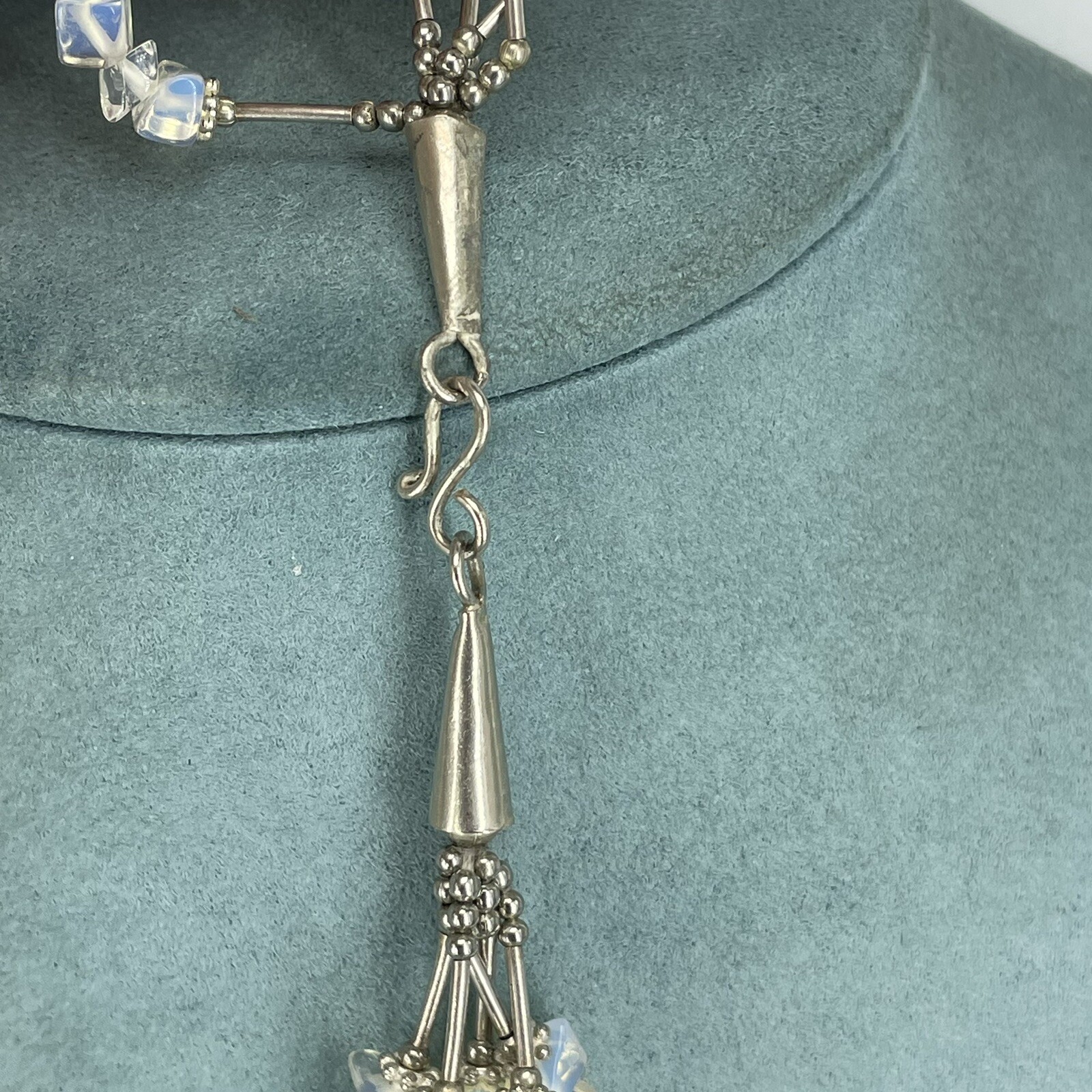 opalite chip necklace multi-layer silver plated b… - image 10