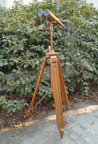 Maritime Vintage Brass Binoculars on Elegant Nautical Floor Tripod Stand Antique - Picture 2 of 9