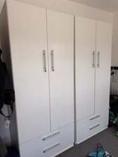 17 Stories Heanor White Freestanding Wardrobe 4 Door 4 Drawer Manufactured Wood