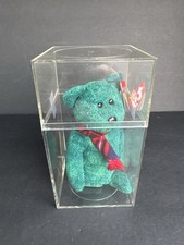 Ty Beanie Baby Green Teddy Bear w/ Tag Acrylic Display Case 1999 Vintage Plus