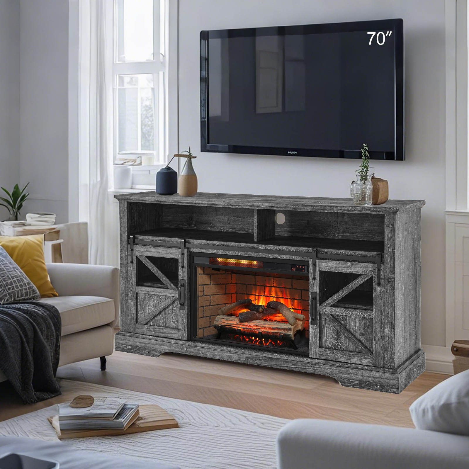 With Auto-power-off Door Sensor, Farmhouse 70" Tv Console