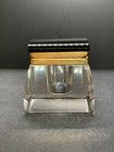 Vtg Art Deco Clear and Black Glass Inkwell, Brass Hinge Germany 3"x 2.75"  AS IS — photo 4