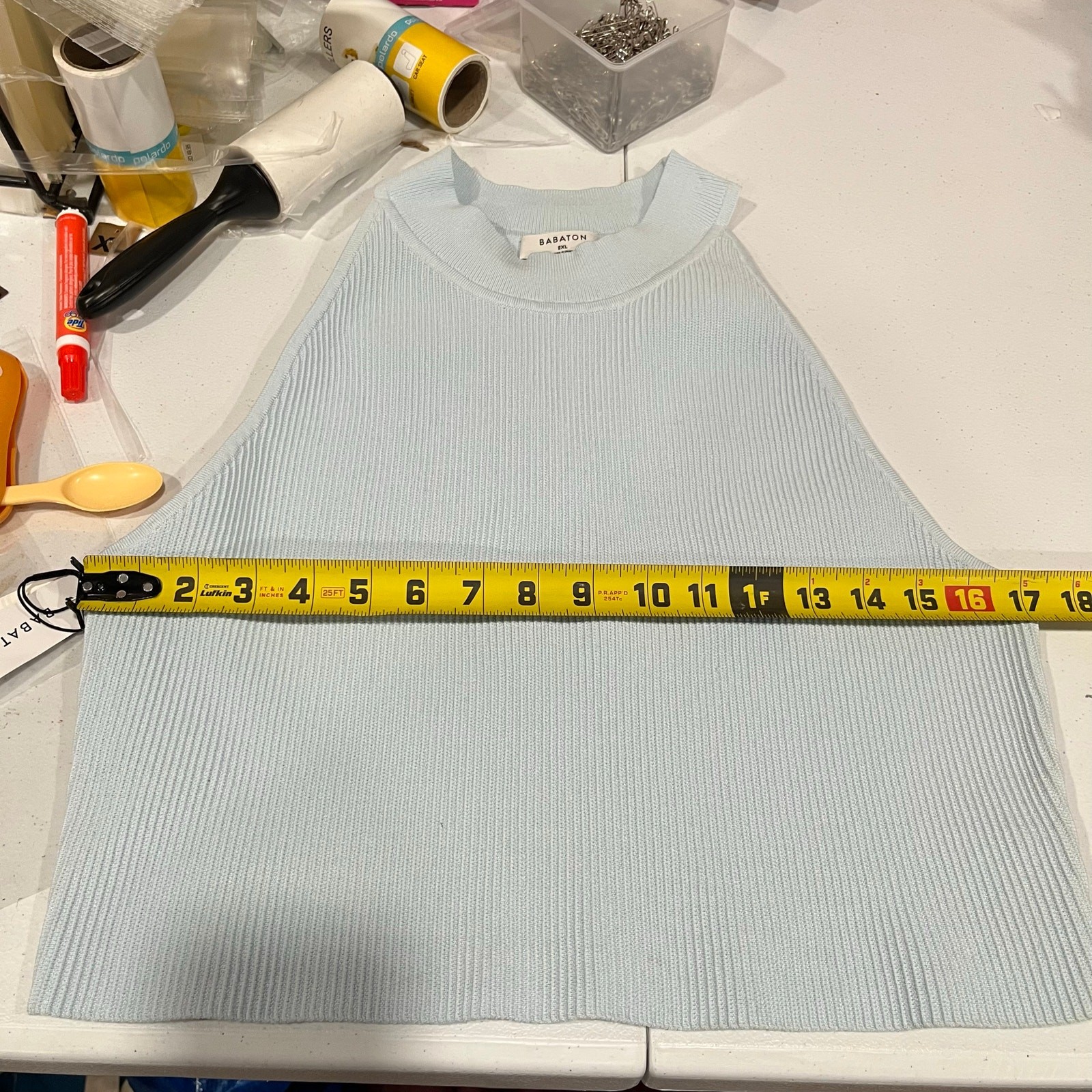 New! Babaton Aritzia Sculpt Knit Mockneck Halter Top Fluid Blue Womens 2X Crop