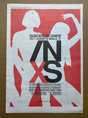 INXS SUICIDE BLONDE POSTER SIZE Original Musik Presse Werbung von 1990 mit Tour