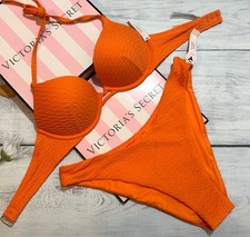 Victoria  s Secret Swim Bombshell 2 cups Push-Up Side Brazilian Set Orange