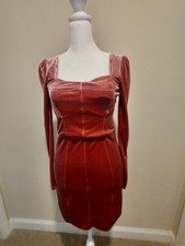 Urban Outfitters Shimmery Peach Velvet Dress with Queen Anne Neckline