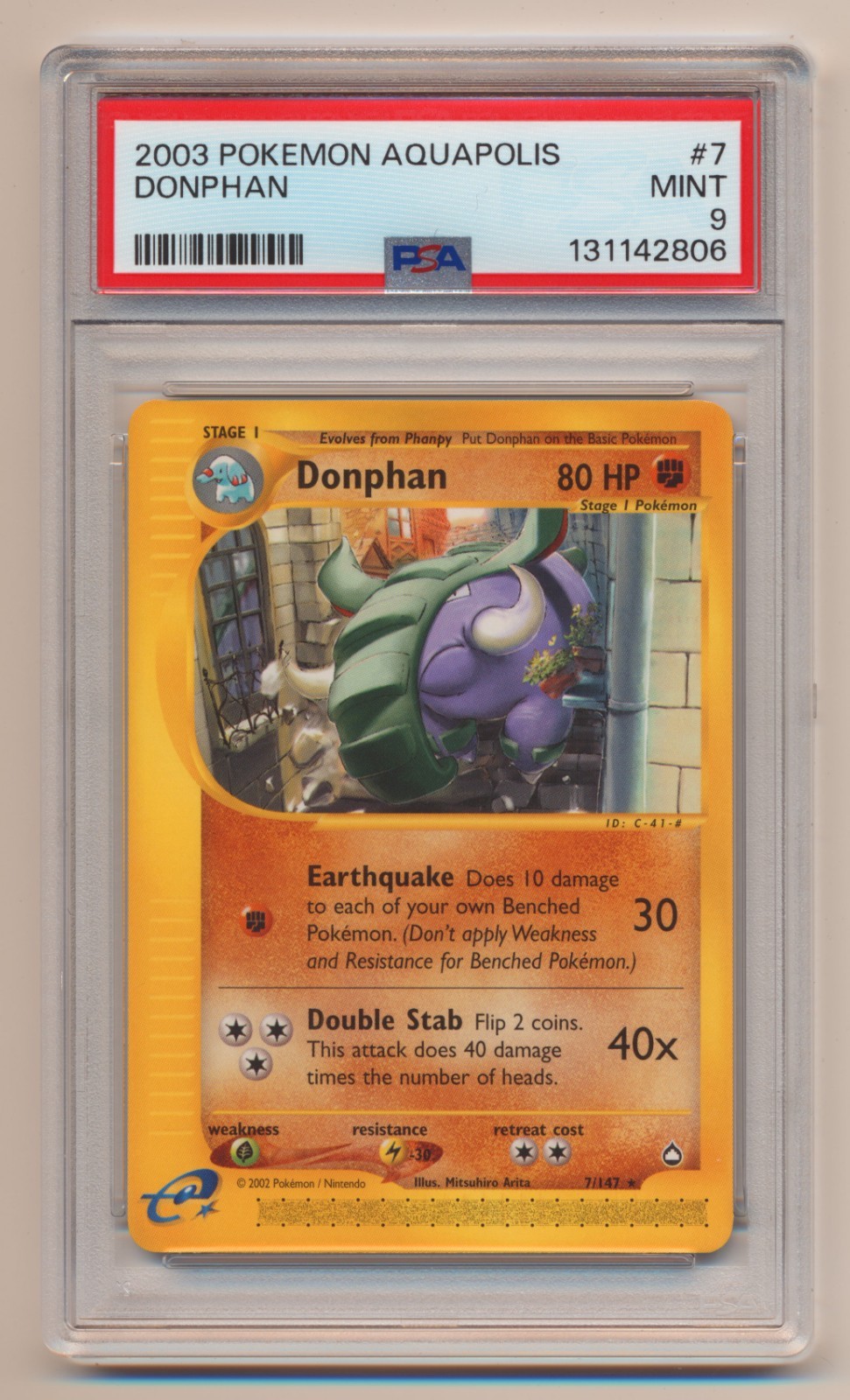 PSA 9 Pokemon Aquapolis Rare Donphan 7/147 MINT Condition!