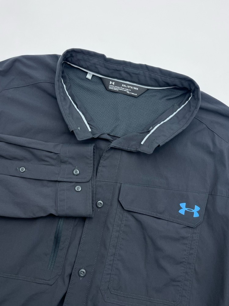 Under Armour Mens 3XL Black Fish Hunter Vented Nylon Button Down Hiking Shirt