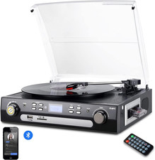 Bluetooth Record Player with Stereo Speakers, Turntable for Vinyl to MP3 with Ca