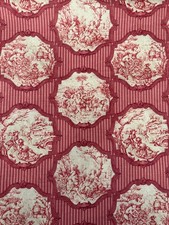 Raro tessuto vintage Richloom collezione platino country francese rosso toilette righe BTY