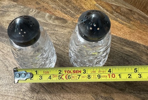Heavy Crystal EPNS 4" Salt & Pepper Shakers Lids Etched VTG Antique Art Deco Set - Picture 4 of 9