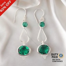 Oval Green Emerald Stone May Drop Dangle Earrings Jewelry 925 Sterling Silver