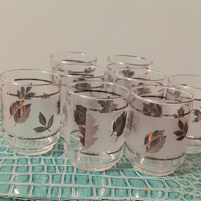 Vintage 1960s Set of 8 Libbey Silver Leaf Pattern Frosted Juice Glasses