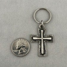 Religious Christian Catholic Cross Silver Metal Charm Keychain Key Ring 62216