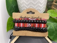 4 PC Boho Wood Bead Stackable 7 Plus Stretch Tie Tapestry Bracelet Set B111