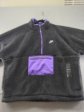 Nike Club Fleece Sherpa Anorak 1/2 Zip Pullover Jacket Black/Purple NWT 135 R