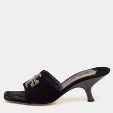Tory Burch Size 39 Black Crystal Embellished Velvet Mules