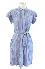 Isabella Sinclair Anthropologie Piper Blue Striped Tie Waist Shirt Dress Size XS