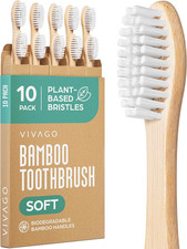VIVAGO Bamboo Toothbrushes 10 Pack   Natural Toothbrushes, Plant-Based Soft Bris