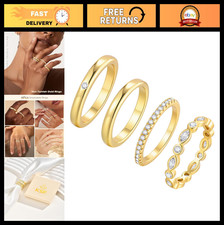 Stackable Gold Rings Set - 4Pcs Dainty 14K Gold Plated Minimalist Jewelry, Non-T