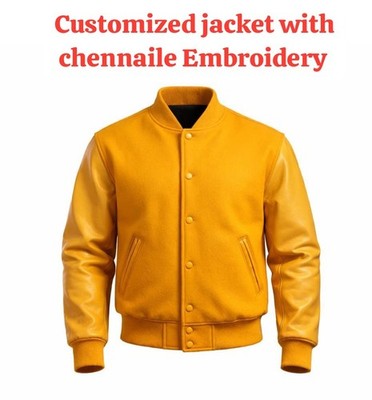 Customized Yellow Golden Varsity Jacket With Chennaile Embroidery