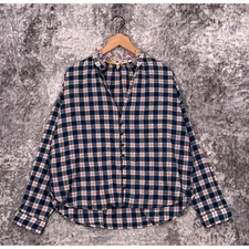 Anthropologie Top Medium Womens Pilcro Button Up Plaid Oversize Blue Pink Check