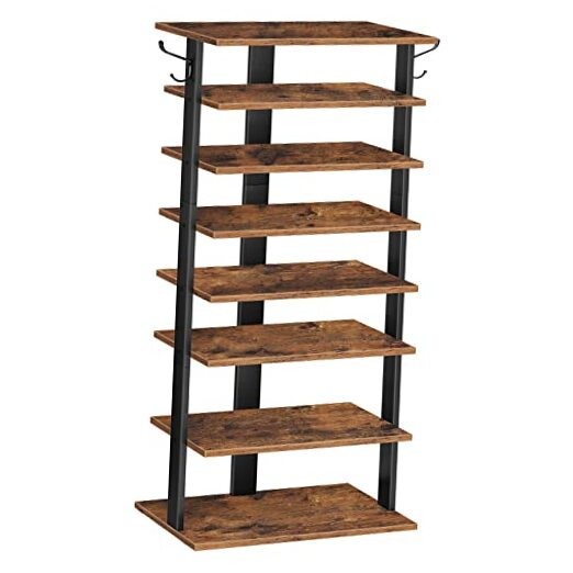 8-Tier Wooden Shoe Rack 19.7x11x44.5 Inches Rustic Brown Vertical Storage