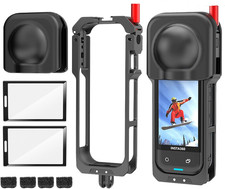 Insta 360 X5 Aluminum Metal Dual-Clamp Frame Cage with Silicone Lens Cap Screen