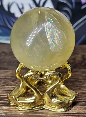 Island Spa optische Calcit Kristall Kugel 40 mm 95 g & Gold Schwan Ständer 