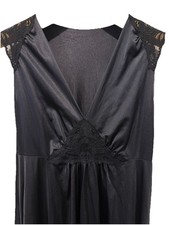Vintage 60s Van Raalte Nightgown M Black Long Nylon Lace Babydoll Peignoir Silky