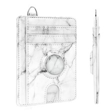 Cute Slim Front Pocket Wallet with Built-in Case Holder for AirTag White Marble