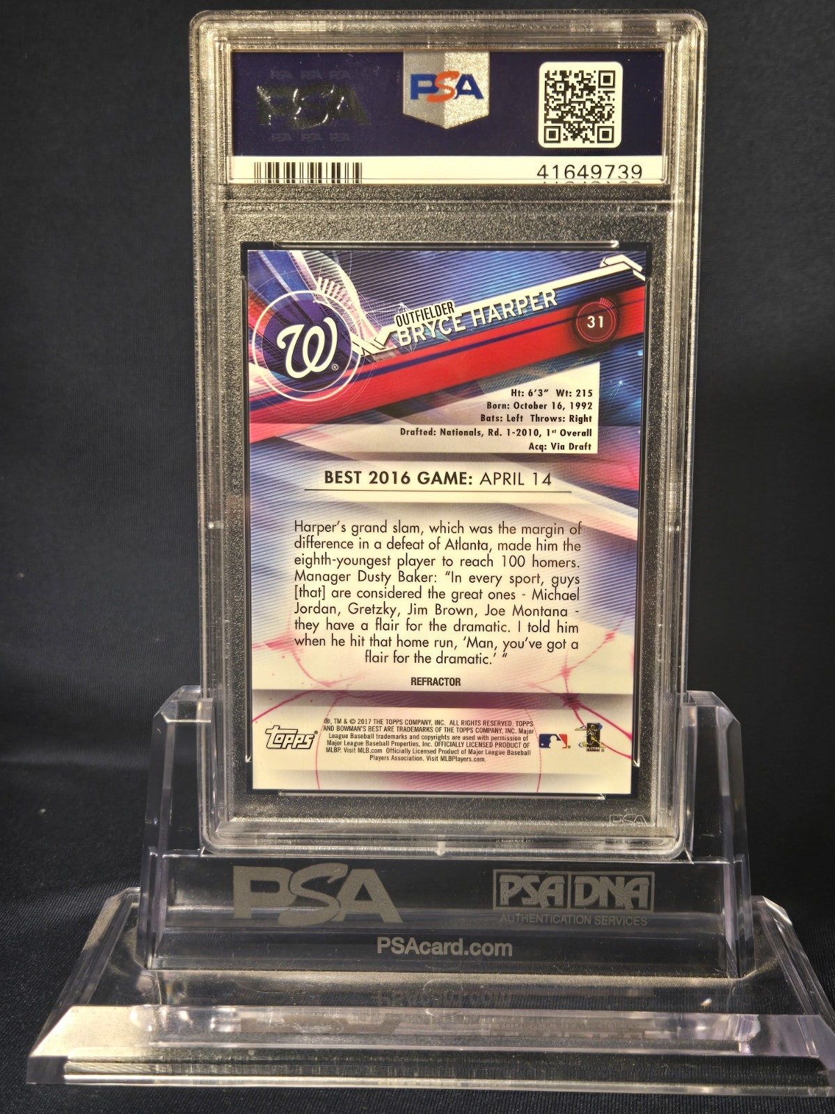 2017 BOWMAN’S BEST GOLD REFRACTOR BRYCE HARPER #31 PSA 10 GEM MINT 33/50!!! view 2