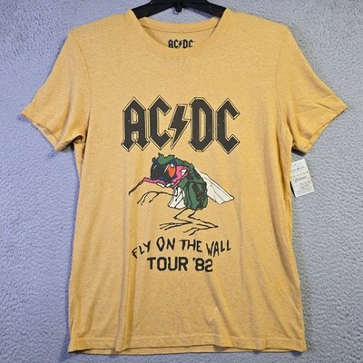 Lucky Brand ACDC Shirt Mens Medium Yellow FLY ON THE WALL 82 TOUR Casual NWT