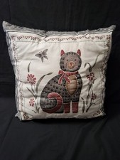 Vintage Handmade Decorative Cat Throw Pillow Patterned Kitty Graphic Cottagecore